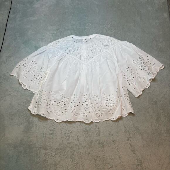 Madewell White Embroidered Shirred Henley Eyelet Top NWT Size S - Picture 7 of 9